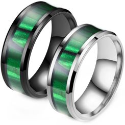 **COI Titanium Black/Silver Green Wood Beveled Edges Ring-8550BB