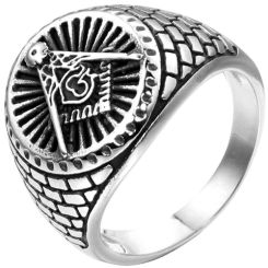 **COI Titanium Black Silver Masonic Freemason Ring-8554BB