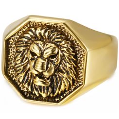 **COI Titanium Gold Tone/Silver Lion Head Ring-8555BB
