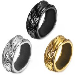 **COI Titanium Black/Gold Tone/Silver Wolf Ring-8560BB