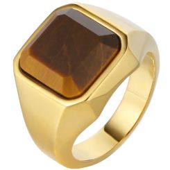 **COI Gold Tone Titanium Ring With Tiger Eye-8573BB