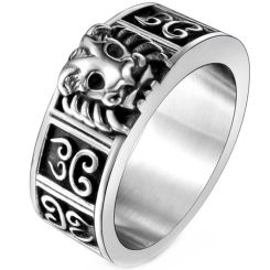 **COI Titanium Black Silver Lion Head Ring-8582BB