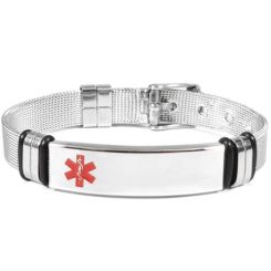 COI Titanium Black Silver Medical Alert Bracelet With Steel Clasp(Length: 8.46 inches)-8583BB