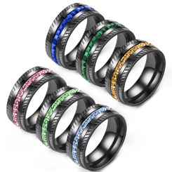 **COI Black Titanium Tire Tread Ring With Cubic Zirconia-8600BB