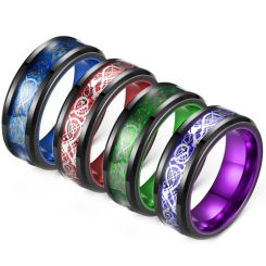 **COI Black Titanium Purple/Green/Red/Blue Dragon Beveled Edges Ring-8603BB