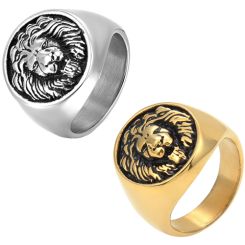 **COI Titanium Black Gold Tone/Silver Lion Head Ring-8609BB