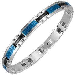 **COI Titanium Black Blue Silver Bracelet With Steel Clasp(Length: 8.26 inches)-8615BB