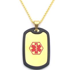 COI Titanium Gold Tone Red Medical Alert Tag Pendant-8619BB