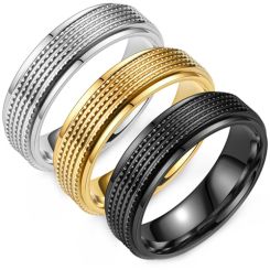 **COI Titanium Black/Gold Tone/Silver Step Edges Ring-8628BB