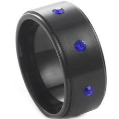 **COI Titanium Black/Gold Tone Step Edges Ring-8659BB