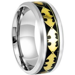 **COI Titanium Gold Tone/Silver Bat Man Beveled Edges Ring-8677BB