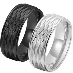 **COI Titanium Black/Silver Faceted Step Edges Ring-8685BB