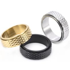 **COI Titanium Black/Gold Tone/Silver Faceted Step Edges Ring-8686BB