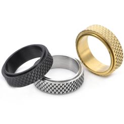 **COI Titanium Black/Gold Tone/Silver Faceted Step Edges Ring-8695BB