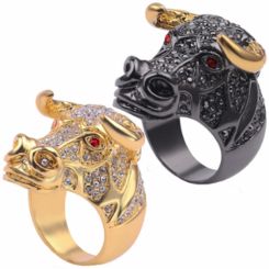 **COI Titanium Black/Gold Tone Buffalo Ring With Cubic Zirconia-8698BB