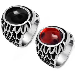 **COI Titanium Black Silver Ring With Black Onyx or Created Red Ruby-8708BB