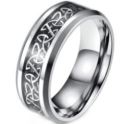 **COI Titanium Black/Gold Tone/Silver Trinity Knots Beveled Edges Ring With Carbon Fiber-8724BB