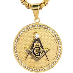 **COI Titanium Black Gold Tone Masonic Freemason Pendant With Cubic Zirconia-8726BB