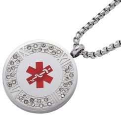 **COI Titanium Medical Alert Pendant With Cubic Zirconia-8727BB