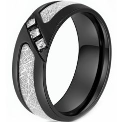 **COI Titanium Black/Gold Tone/Silver Meteorite Ring With Cubic Zirconia-8729BB
