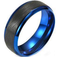 **COI Titanium Black Blue Sandblasted Beveled Edges Ring-8730BB
