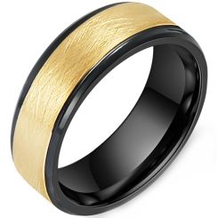 **COI Titanium Black Gold Tone Sandblasted Beveled Edges Ring-8731BB