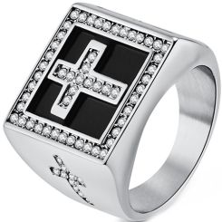 **COI Titanium Black Silver Cross Ring With Cubic Zirconia-8732BB