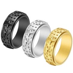 **COI Titanium Black/Gold Tone/Silver Step Edges Ring With Stars-8741BB