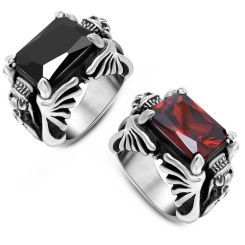 **COI Titanium Ring With Black Onyx/Created Red Ruby-8743BB