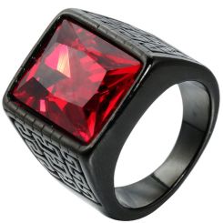 **COI Black Titanium Ring With Created Blue Sapphire/Red Ruby/Green Emerald/Black Onyx-8750AA