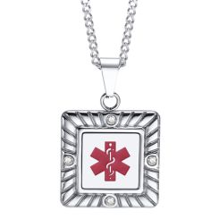 **COI Titanium Medical Alert Pendant With Cubic Zirconia-8759BB