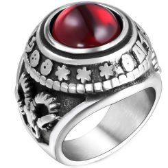 **COI Titanium Black Silver Ring With Black Onyx/Created Red Ruby Cabochon-8772BB