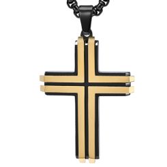 **COI Titanium Black Gold Tone/Silver Cross Pendant-8779BB