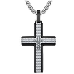 **COI Titanium Black Blue/Gold Tone/Silver Cross Pendant With Cubic Zirconia-8781BB