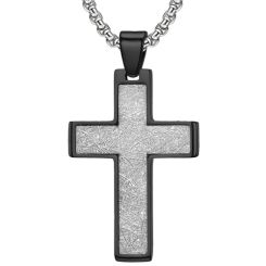 **COI Titanium Black/Blue/Gold Tone Cross Pendant With Meteorite-8782BB