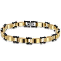 **COI Titanium Black Gold Tone/All Black Bracelet With Steel Clasp(Length: 8.27 inches)-8790BB
