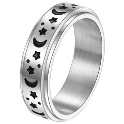 **COI Titanium Gold Tone/Silver/Rose Moon & Stars Rotating Ring-8794BB