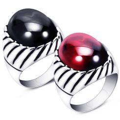 **COI Titanium Black Silver Ring With Black Onyx or Created Red Ruby Cabochon-8795BB