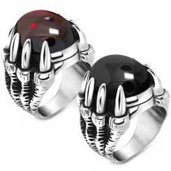 **COI Titanium Black Silver Dragon Claws Ring With Created Red Ruby/Black Onyx Cabochon-8804BB
