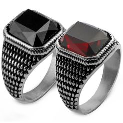 **COI Titanium Black Silver Ring With Black Onyx or Created Red Ruby-8706BB