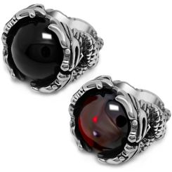 **COI Titanium Black Silver Ring With Created Red Ruby/Black Onyx Cabochon-8807BB