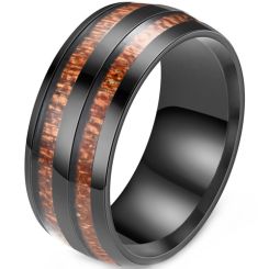 **COI Black Titanium Dome Court Ring With Wood-8811BB