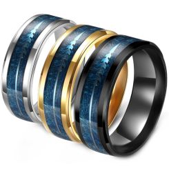 **COI Titanium Black/Gold Tone/Silver Beveled Edges Ring With Blue Meteorite and Arrows-8816BB