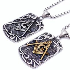 **COI Titanium Black Silver/Black Gold Tone Silver Freemason Masonic Pendant-8826BB