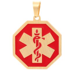 **COI Titanium Gold Tone/Silver Red Medical Alert Pendant-8835BB