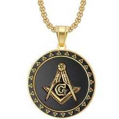 **COI Titanium Black Gold Tone/Silver Masonic Freemason Pendant-8837BB