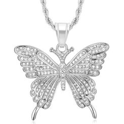 **COI Titanium Gold Tone/Silver Butterfly Pendant With Cubic Zirconia-8839BB