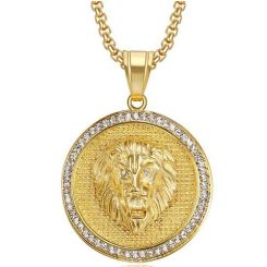 **COI Titanium Gold Tone Lion Pendant With Cubic Zirconia-8840BB