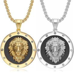 **COI Titanium Black Gold Tone/Silver Lion Pendant With Cubic Zirconia-8845BB