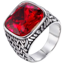 **COI Titanium Black Gold Tone/Silver Ring With Created Red Ruby/Blue Sapphire-8854BB